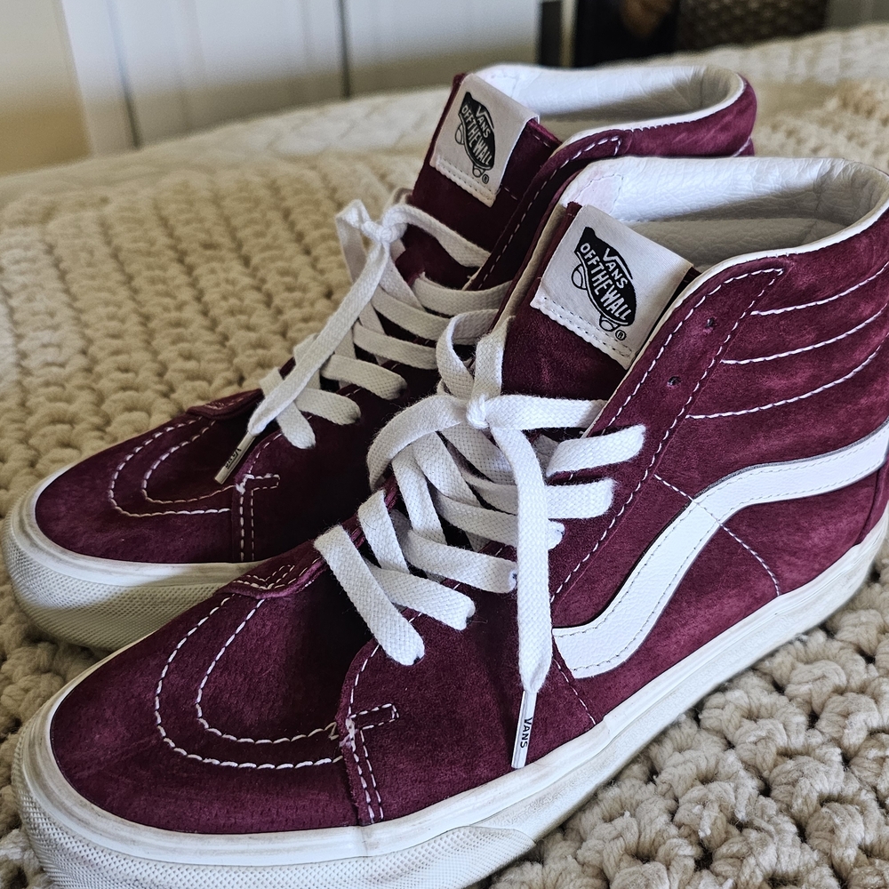 Vans Burgundy and White High-Top Sneakers